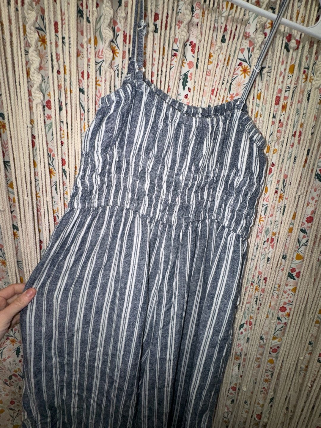 Old Navy Blue and White Striped Smocked Jumpsuit Size M 8