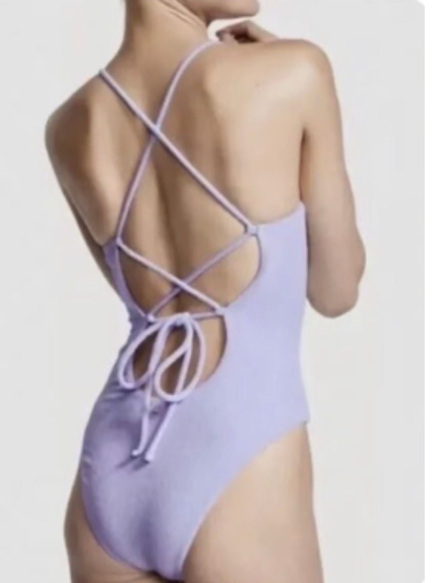 Victoria's Secret lavenderTerry Lace-Up One-Piece Swimsuit, Size M 10
