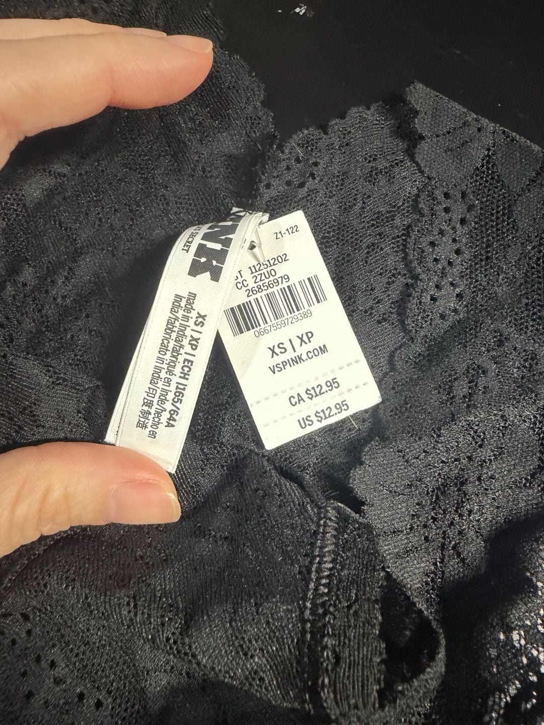 Victoria's Secret PINK Black Floral Lace Cheekster Panties Size XS 2