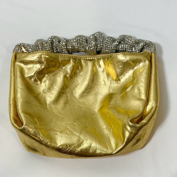 Liliana Metallic Gold Rhinestone Scrunchie Handle Handbag
