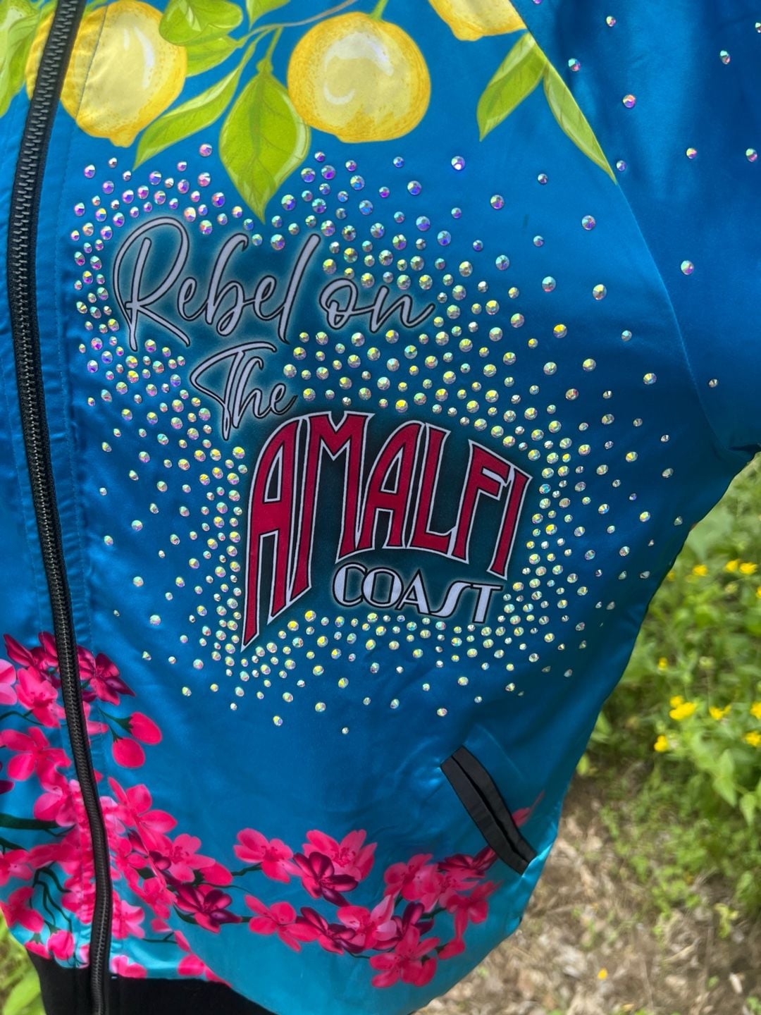 Rebel Athletic Rebel on the Amalfi Coast Crystal Embellished Bomber Jacket 3