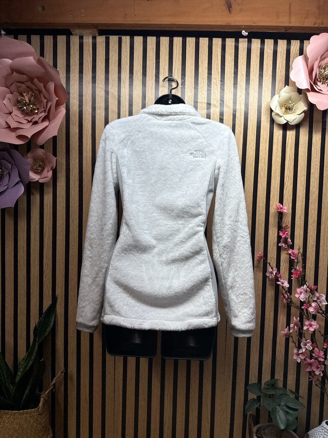 The North Face Women's Osito Hybrid Full Zip Fleece Jacket White/Grey 6