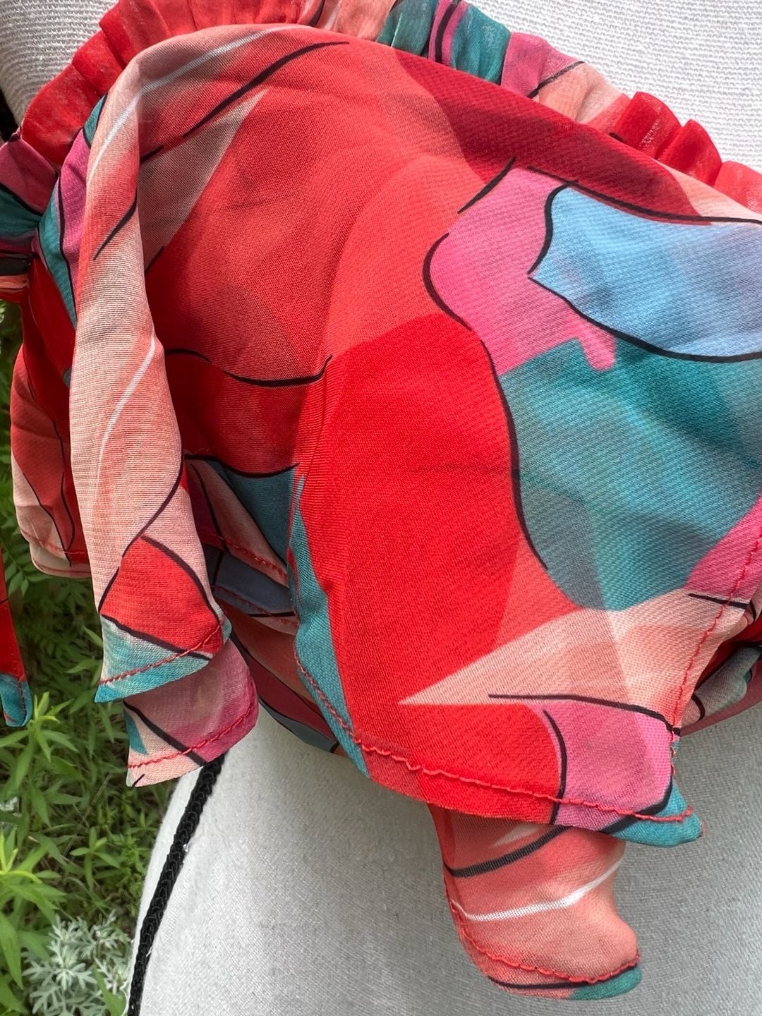 Luxxel Abstract Print Ruffle Ring Detail Tie Strap Crop Top Size M 5