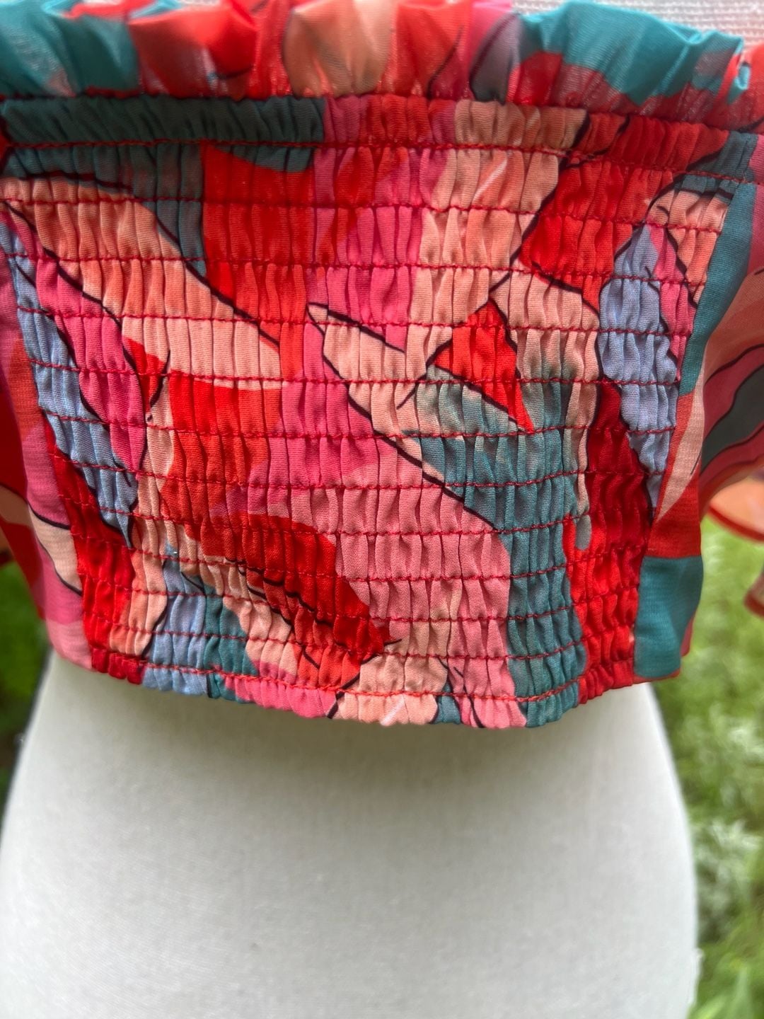 Luxxel Abstract Print Ruffle Ring Detail Tie Strap Crop Top Size M 11