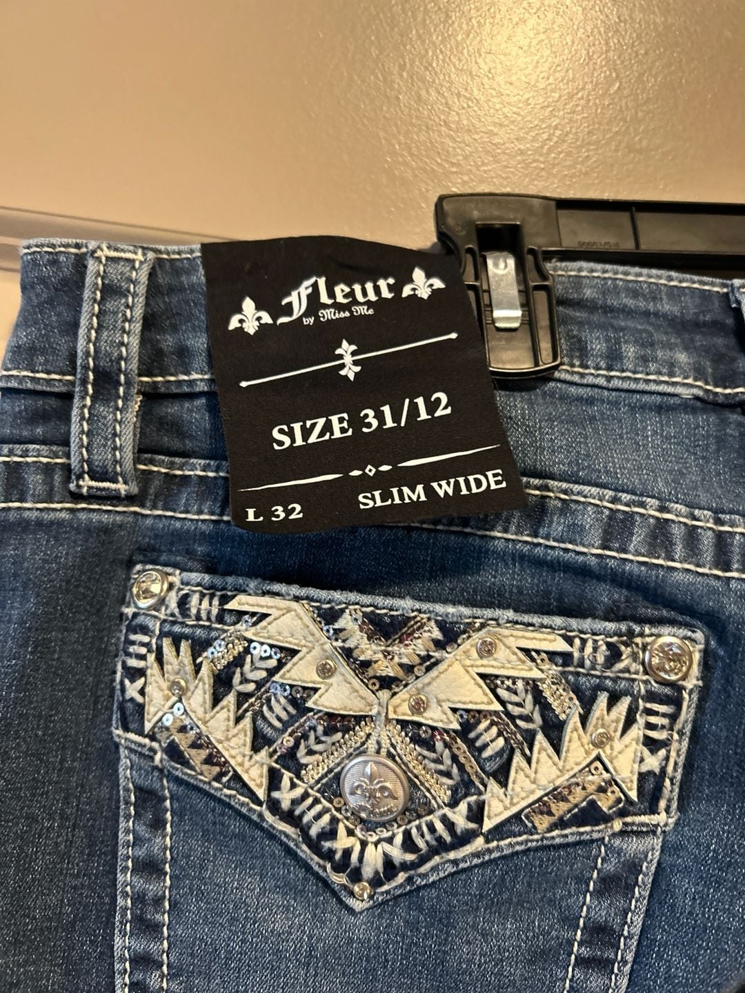 Miss Me Fleur SR197 Slim Wide Embellished Jeans Size 31/12 L32 4