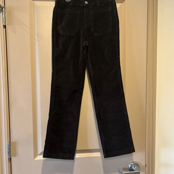 Free People Black Corduroy Front Patch Pocket Straight Leg Pants Size 0