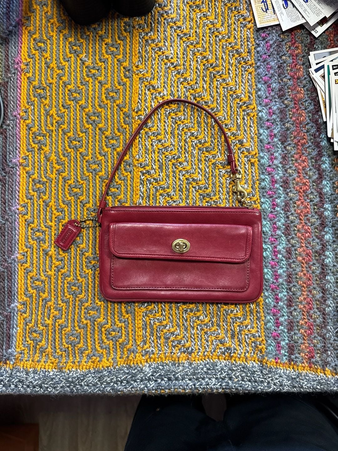 Coach Vintage Red Leather Soho Turnlock Wristlet Small Bag 1