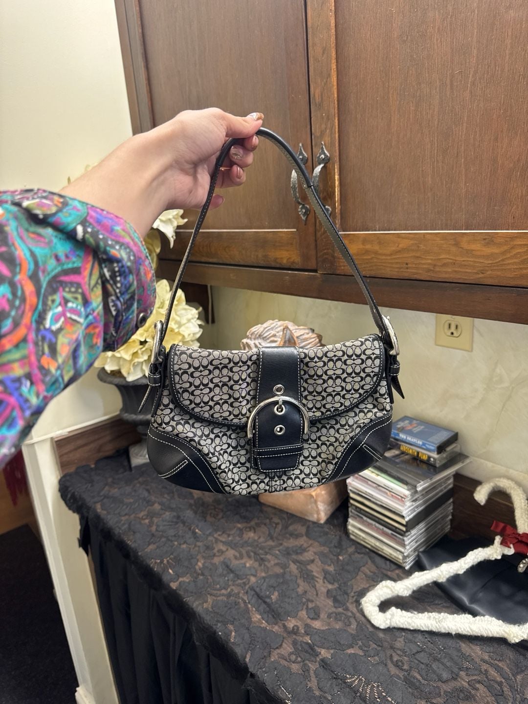Coach Soho Signature Buckle Flap Bag Black/Grey Canvas 6818 3