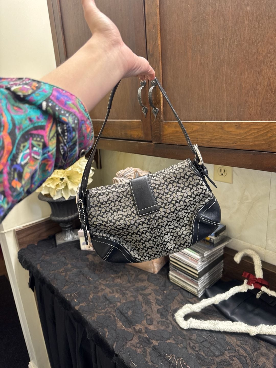 Coach Soho Signature Buckle Flap Bag Black/Grey Canvas 6818 4