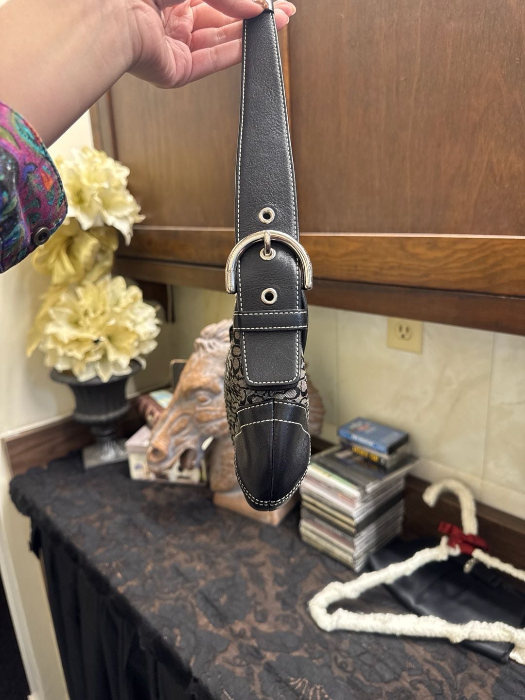 Coach Soho Signature Buckle Flap Bag Black/Grey Canvas 6818 5
