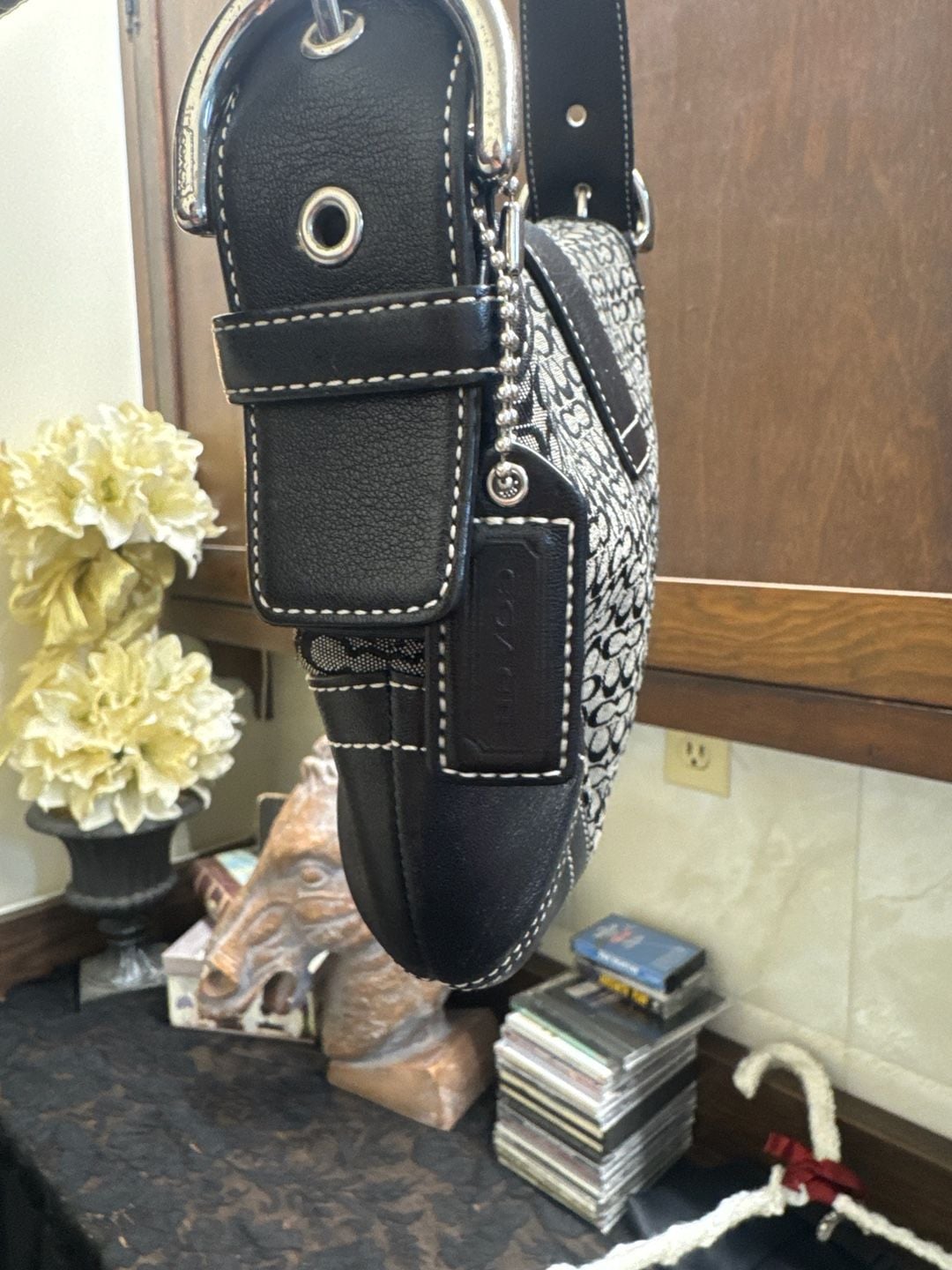 Coach Soho Signature Buckle Flap Bag Black/Grey Canvas 6818 7