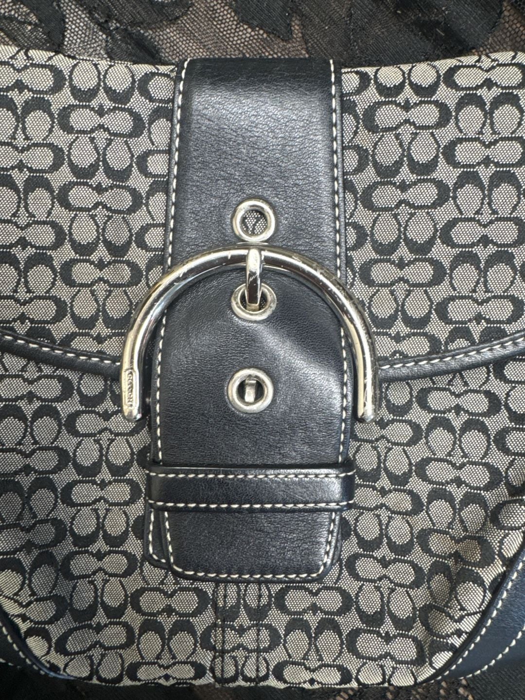 Coach Soho Signature Buckle Flap Bag Black/Grey Canvas 6818 8
