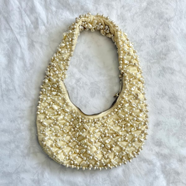 Zara Faux Pearl Embellished Hobo Shoulder Bag
