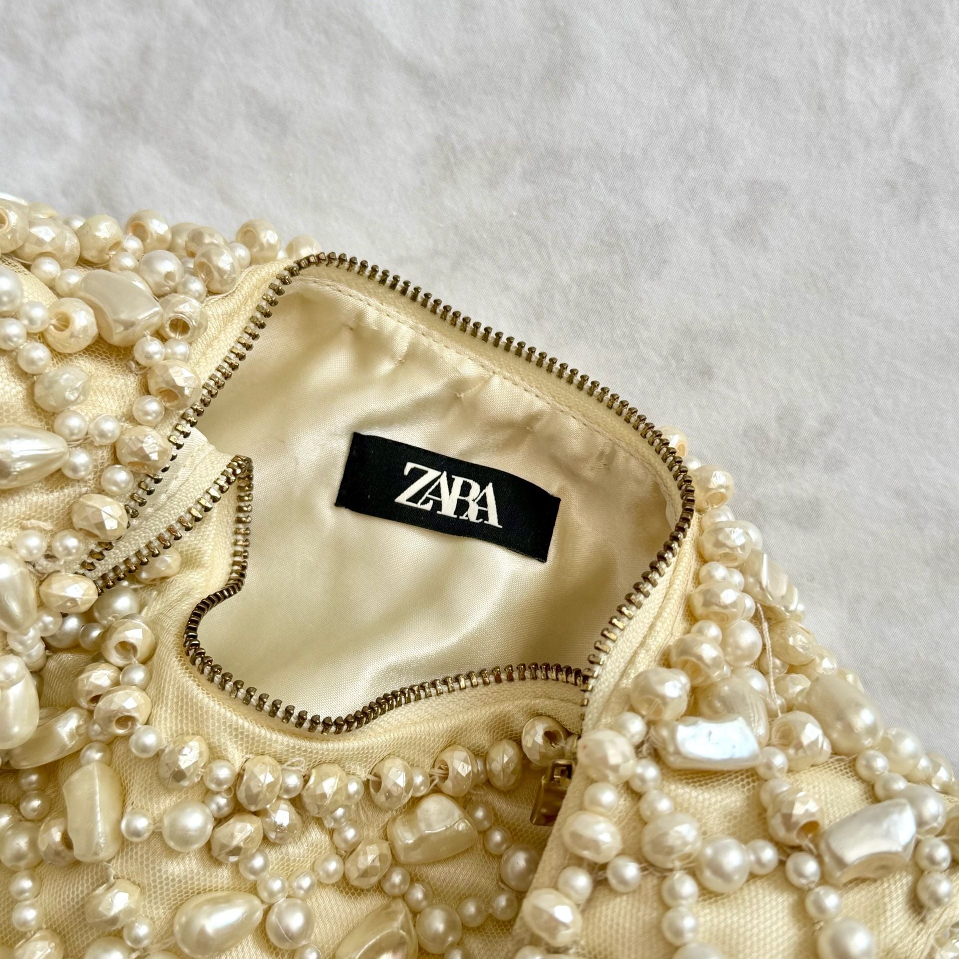 Zara Faux Pearl Embellished Hobo Shoulder Bag 3
