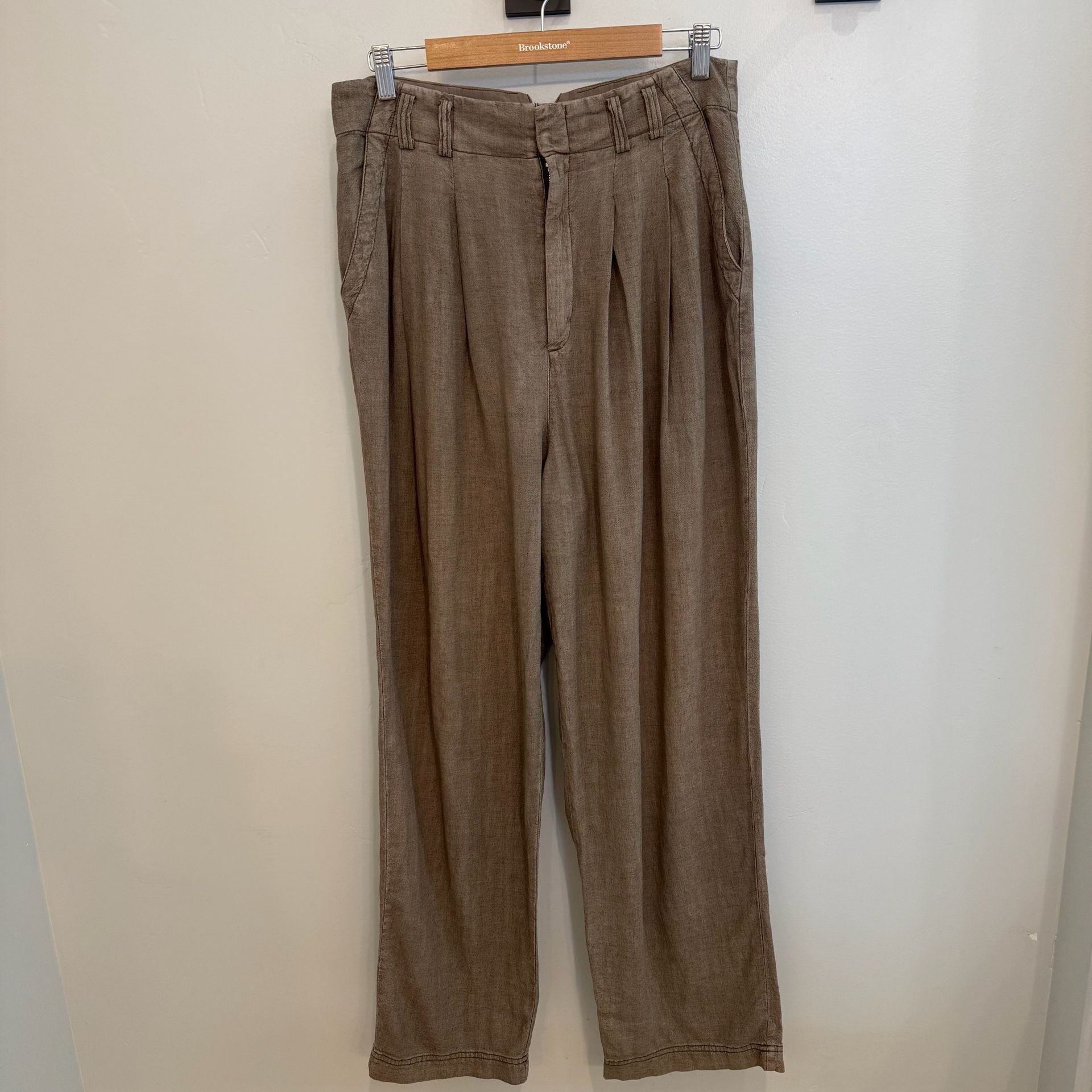 Free People Pleated Wide Leg Linen Blend Trousers Size 10 2
