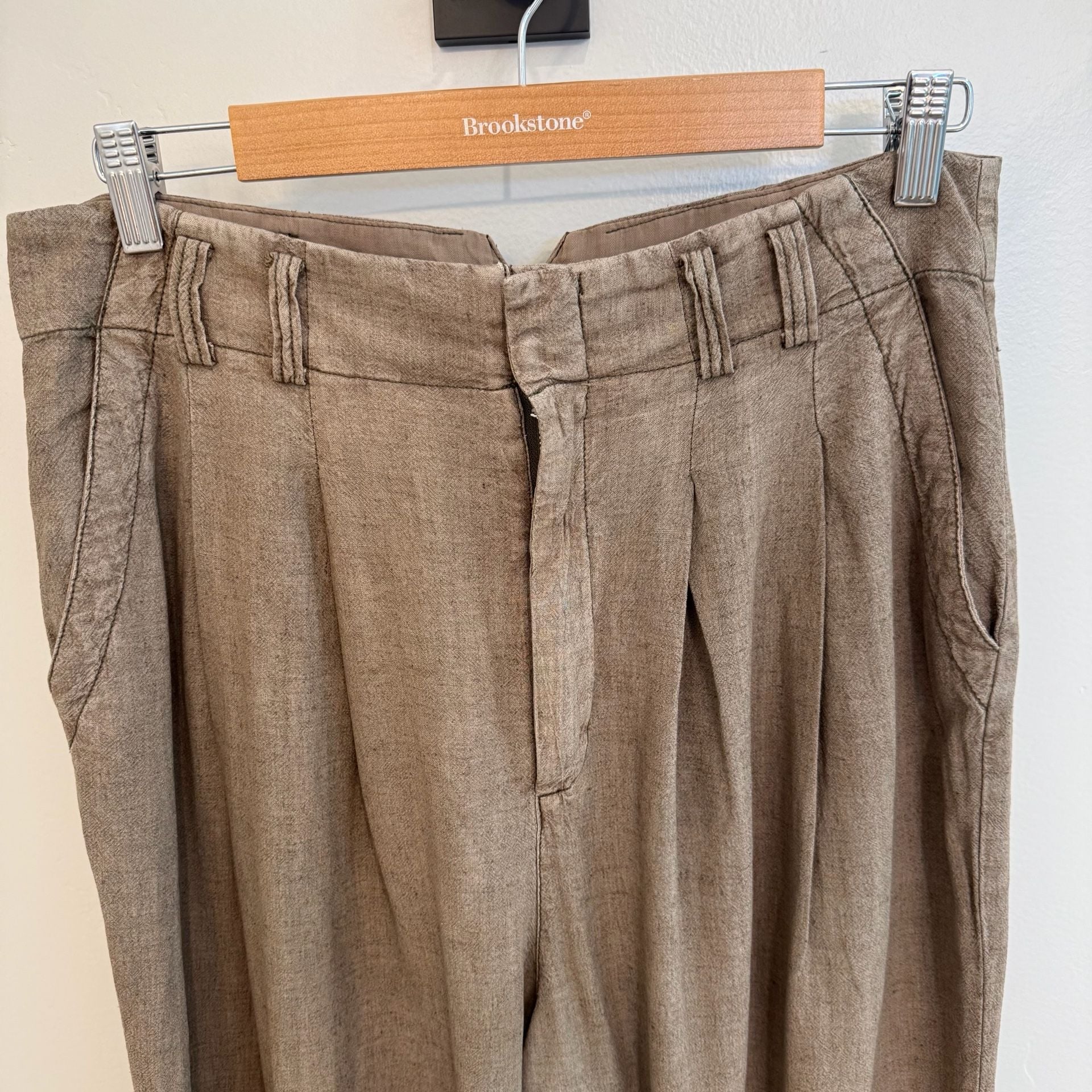 Free People Pleated Wide Leg Linen Blend Trousers Size 10 3