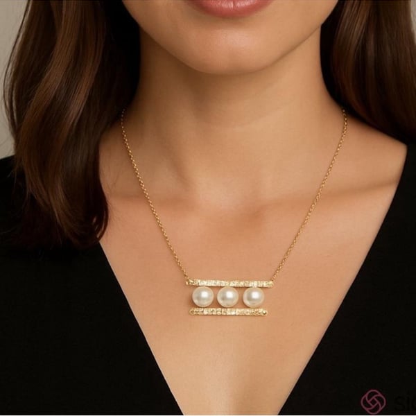 ADORNIA 14K Gold-Plated Crystal and Imitation Pearl Bar Necklace