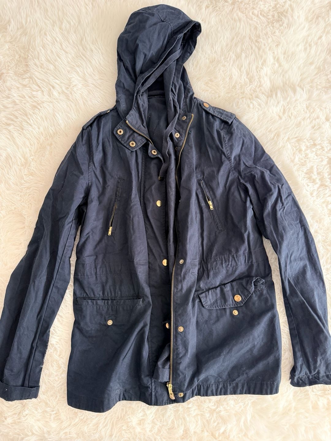 Love Tree Navy Blue Cotton Hooded Utility Jacket Size Large 2