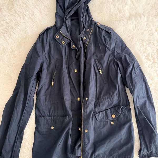 Love Tree Navy Blue Cotton Hooded Utility Jacket Size Large