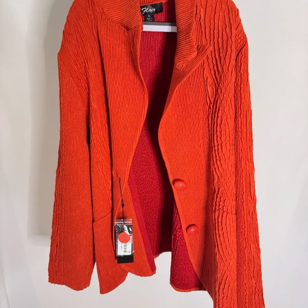 Flair Women's Orange Textured Crinkle Knit Button Front Jacket Size XL