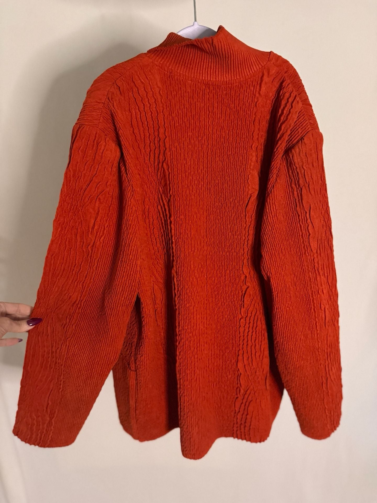 Flair Women's Orange Textured Crinkle Knit Button Front Jacket Size XL 4