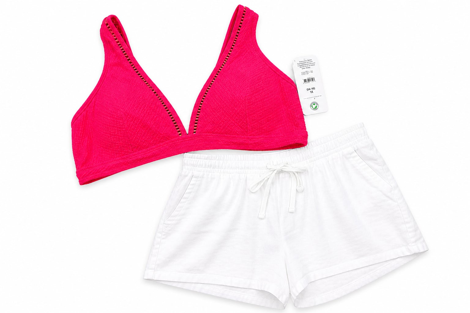 Time and Tru Pink Textured Ladder Trim Bikini Top Size 1X 1