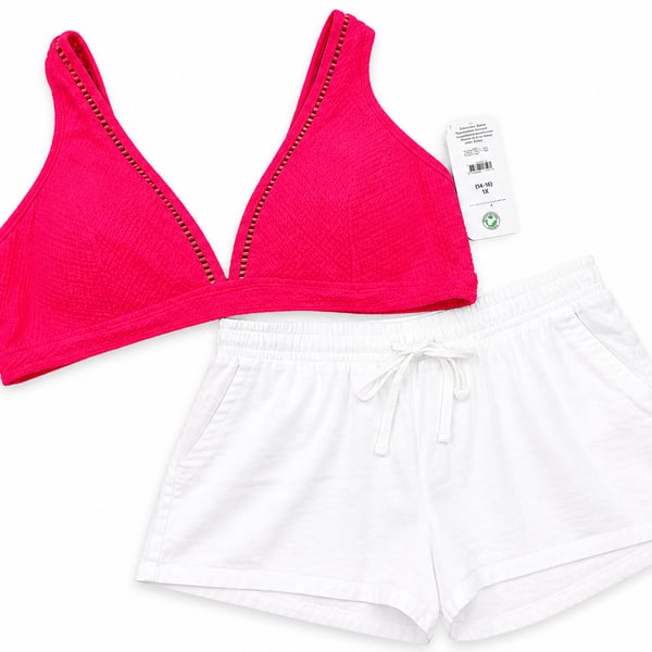 Time and Tru Pink Textured Ladder Trim Bikini Top Size 1X 