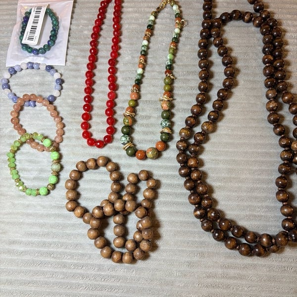 Beaded Jewelry Lot Wooden and Stone Necklaces and Bracelets
