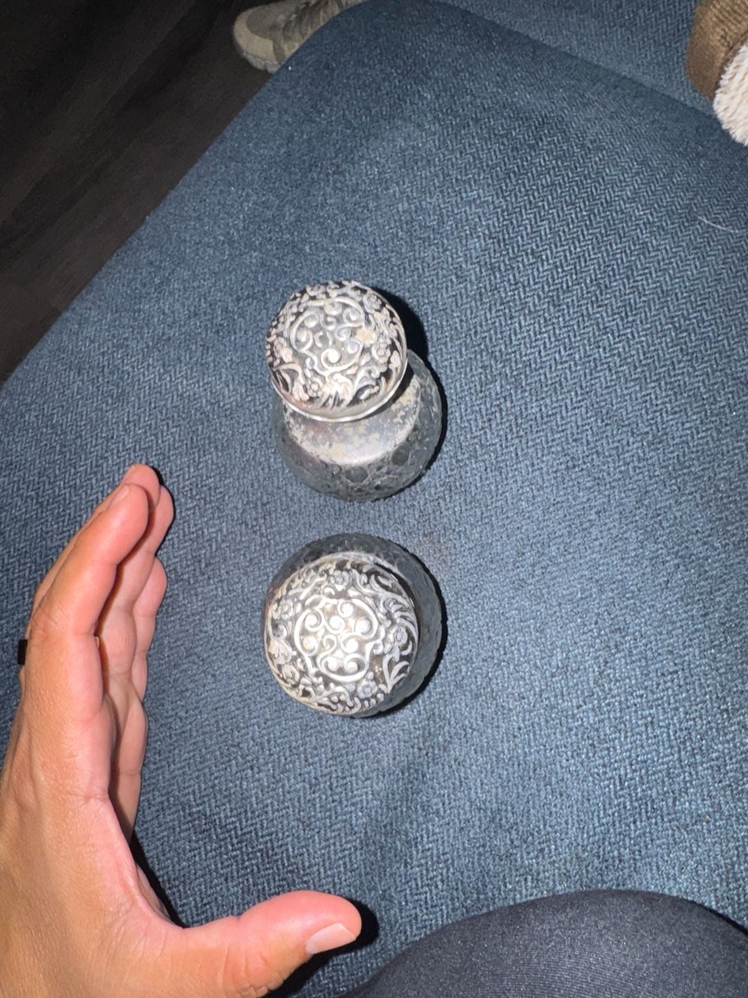 Vintage Ornate Silver-Plated & Hobnail Glass Perfume Atomizer Bottles - Set of 2 1