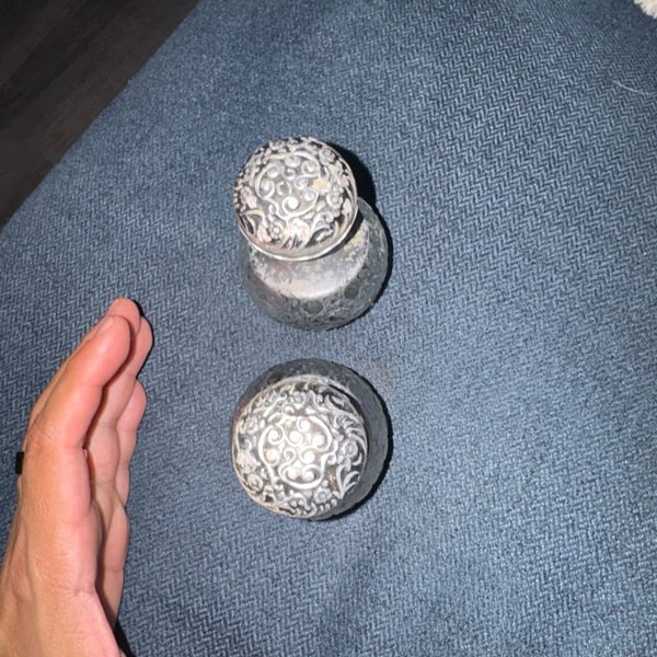 Vintage Ornate Silver-Plated & Hobnail Glass Perfume Atomizer Bottles - Set of 2