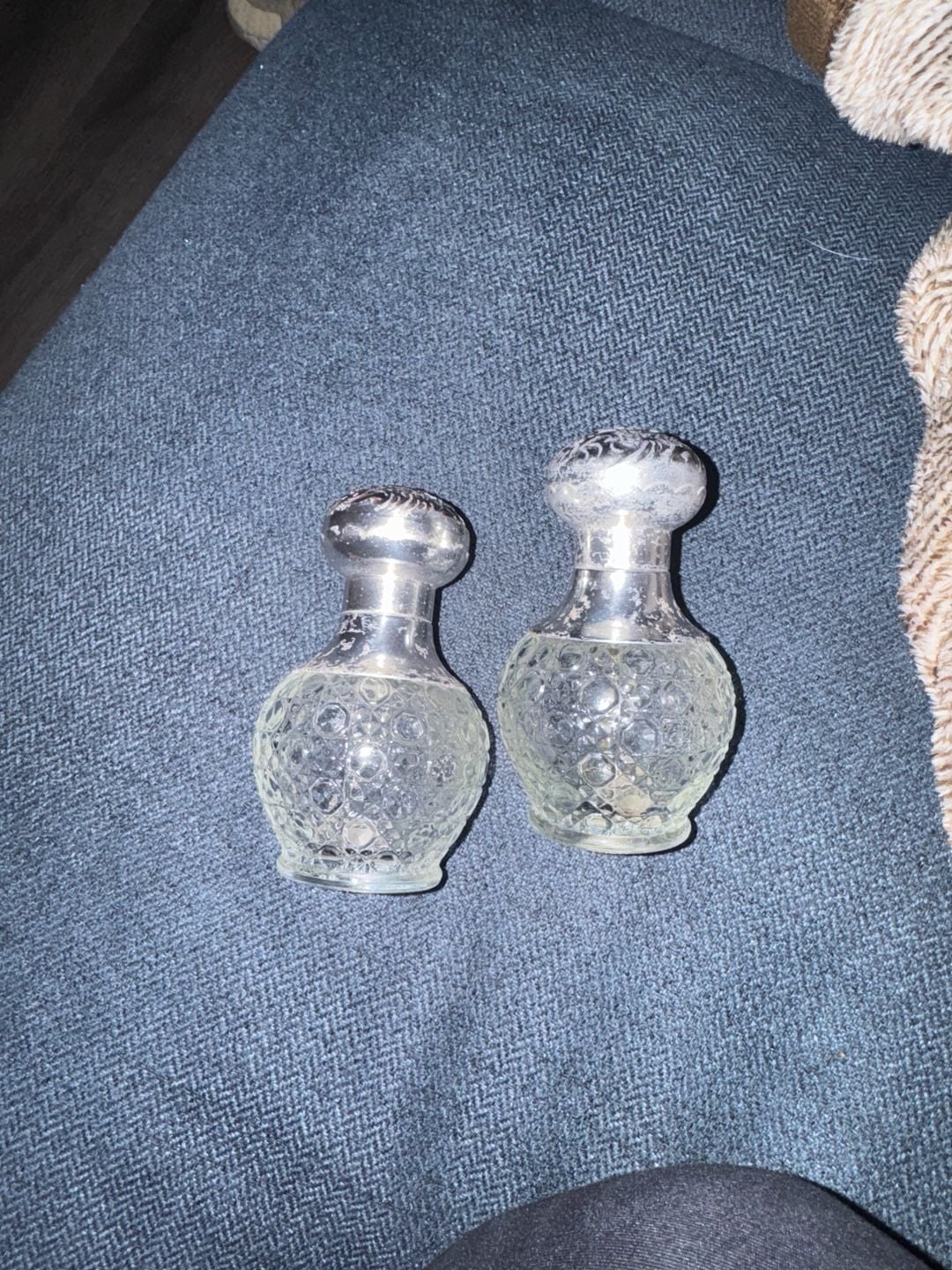 Vintage Ornate Silver-Plated & Hobnail Glass Perfume Atomizer Bottles - Set of 2 2