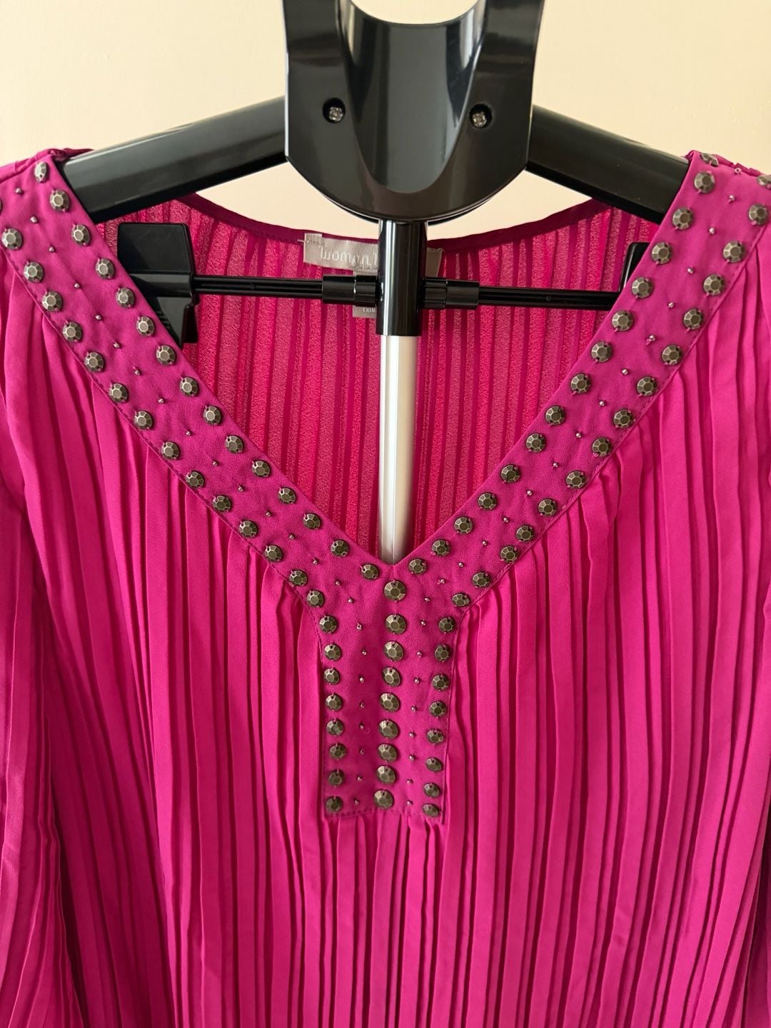 Woman Within Fuchsia Pleated Studded V-Neck Tunic Blouse Size 1X (22/24) 3