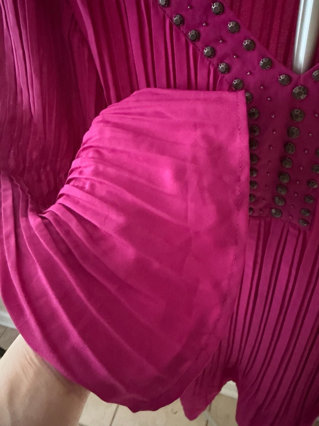 Woman Within Fuchsia Pleated Studded V-Neck Tunic Blouse Size 1X (22/24) 4