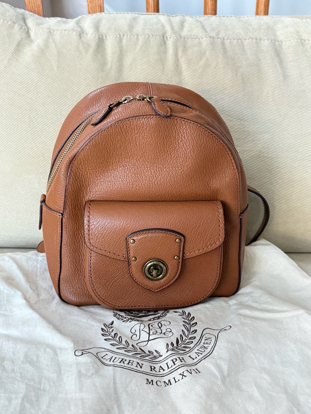 Lauren Ralph Lauren Pebbled Leather Backpack in Tan/Brown 2