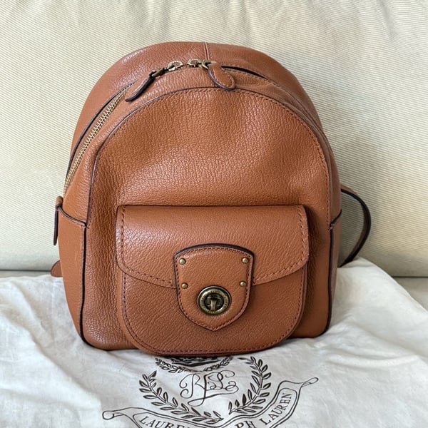 Lauren Ralph Lauren Pebbled Leather Backpack in Tan/Brown