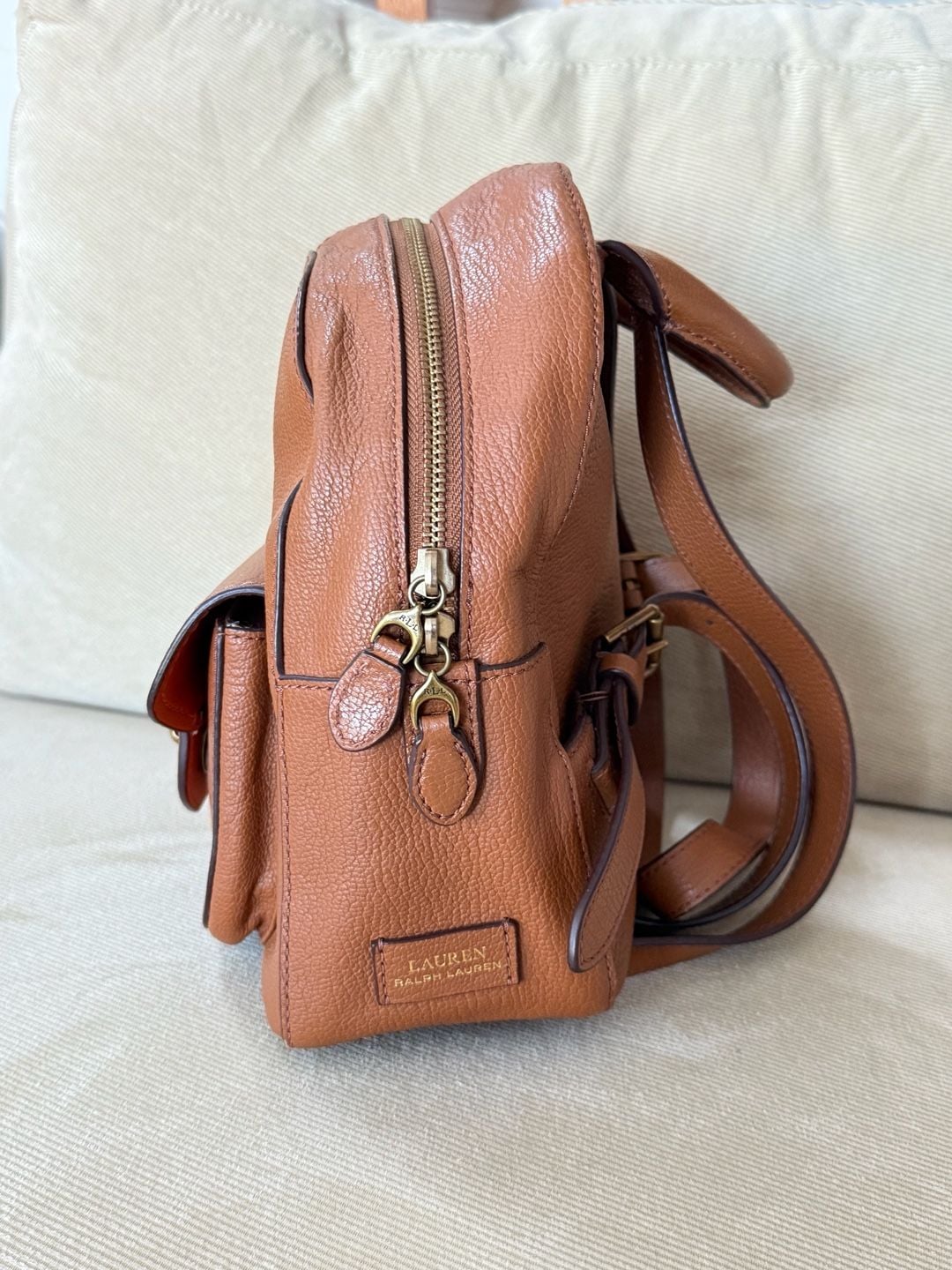 Lauren Ralph Lauren Pebbled Leather Backpack in Tan/Brown 3