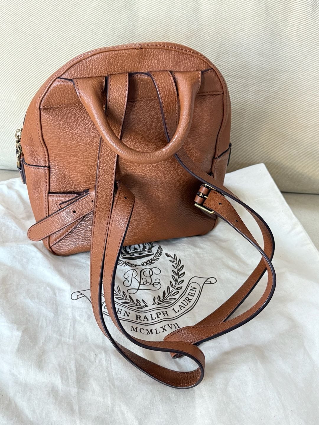 Lauren Ralph Lauren Pebbled Leather Backpack in Tan/Brown 4