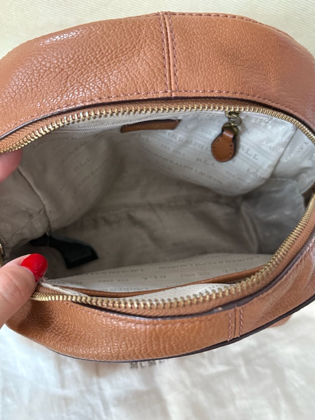 Lauren Ralph Lauren Pebbled Leather Backpack in Tan/Brown 6