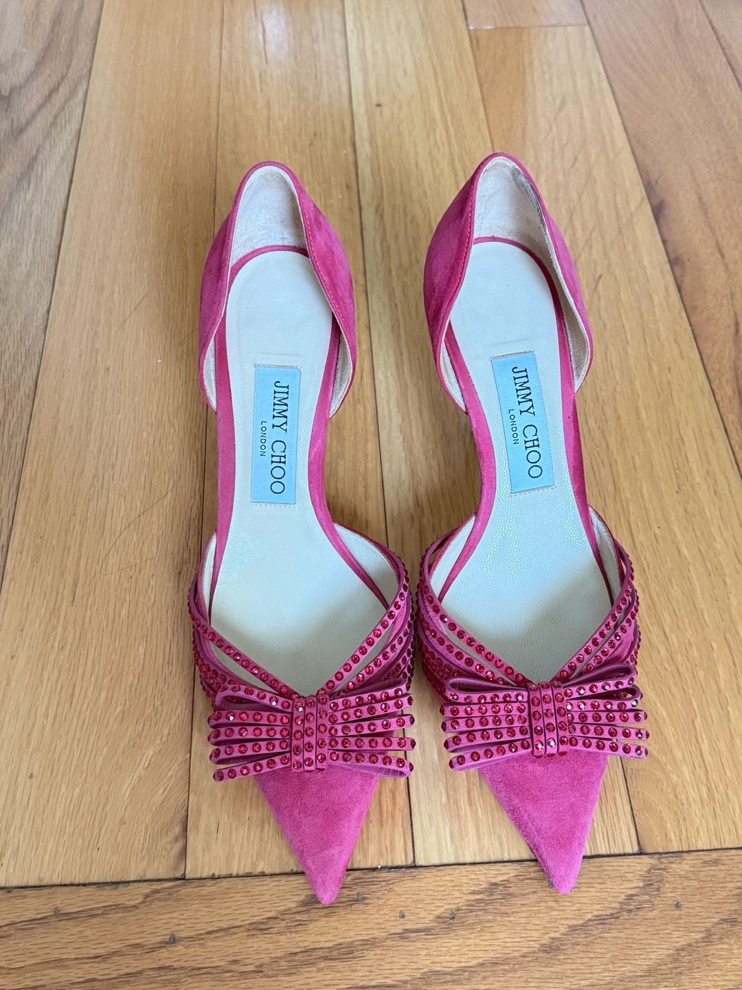 Jimmy Choo Fuchsia Suede Crystal Bow D'Orsay Pumps Size 37 2