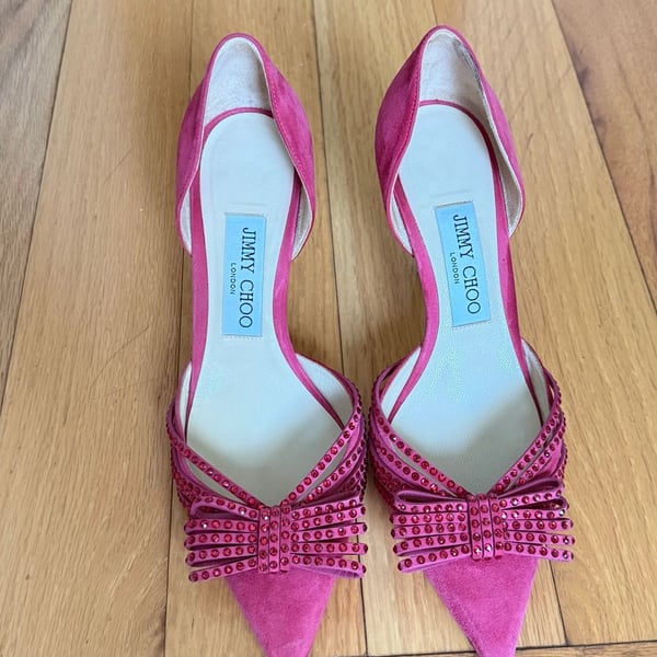 Jimmy Choo Fuchsia Suede Crystal Bow D'Orsay Pumps Size 37