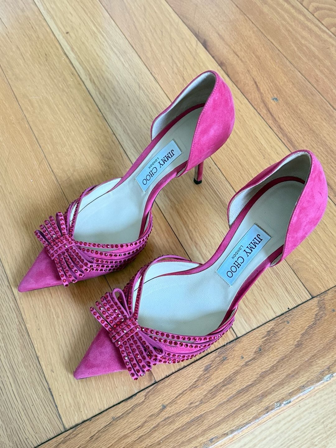 Jimmy Choo Fuchsia Suede Crystal Bow D'Orsay Pumps Size 37 3