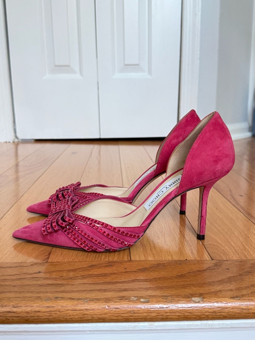 Jimmy Choo Fuchsia Suede Crystal Bow D'Orsay Pumps Size 37 4