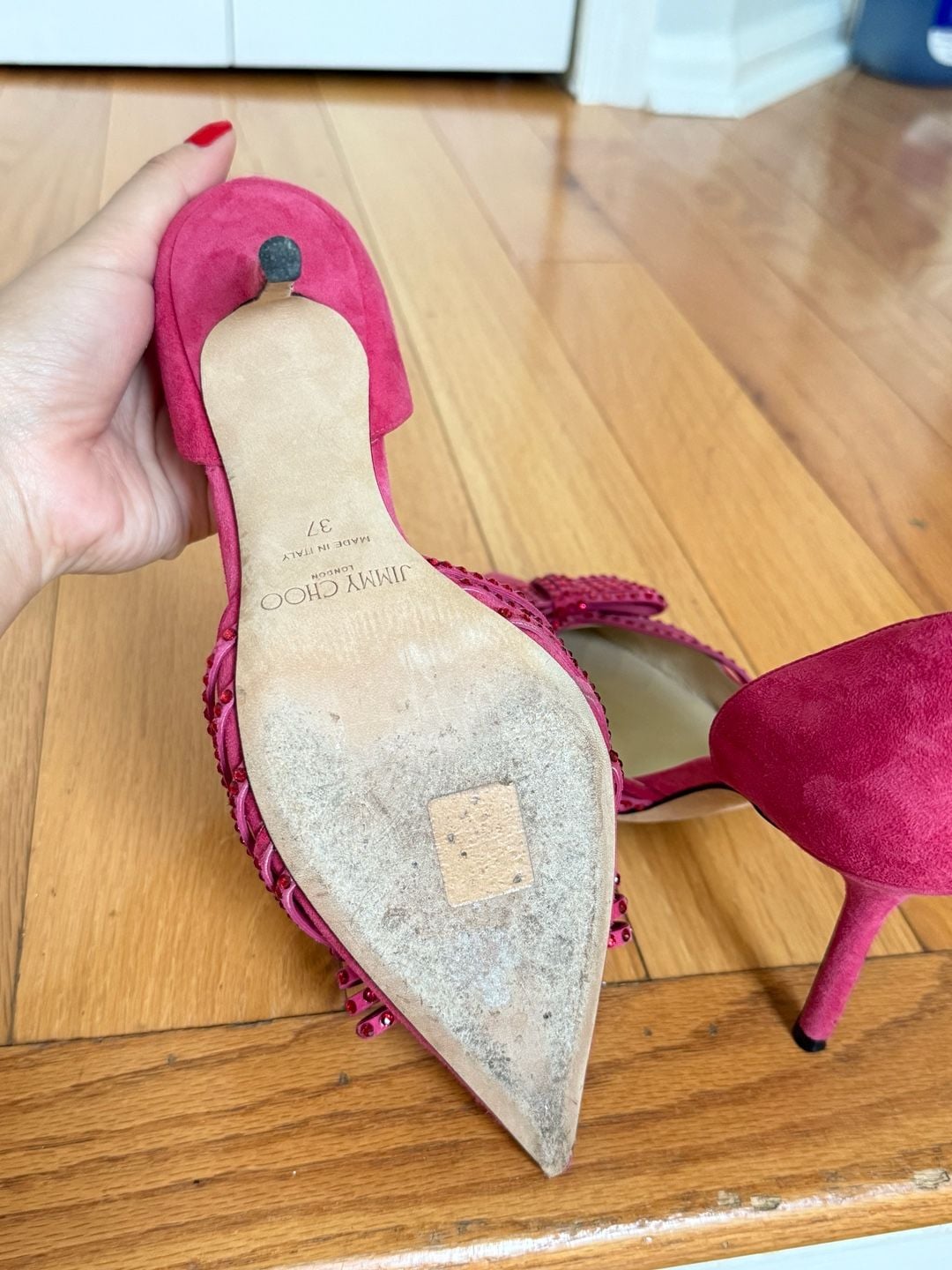 Jimmy Choo Fuchsia Suede Crystal Bow D'Orsay Pumps Size 37 6