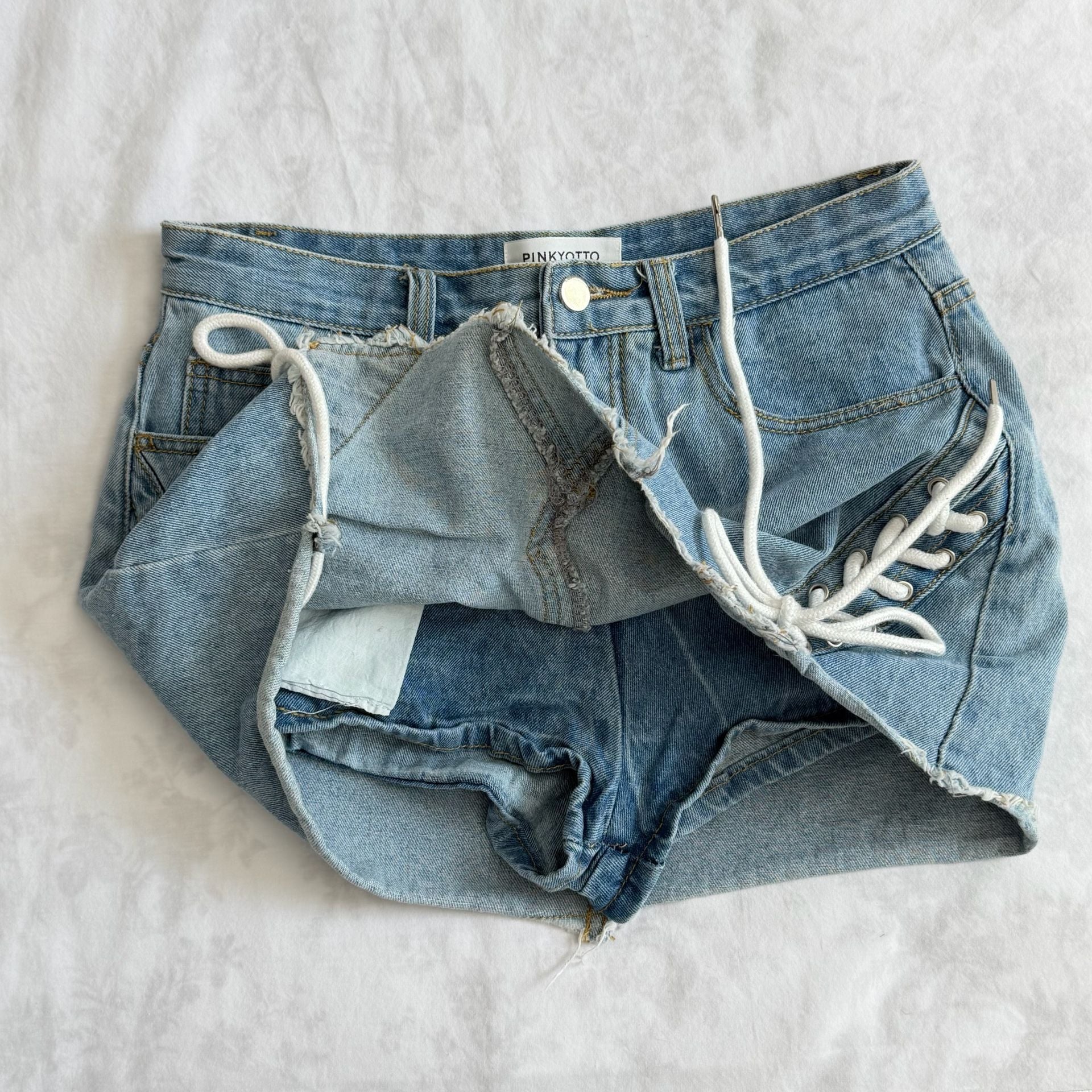 Pinkyotto Lace-Up Raw Hem Denim Skort Size M 2