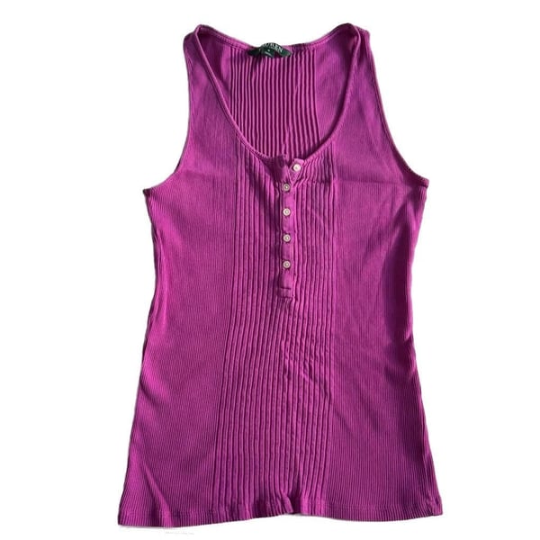 Lauren Ralph Lauren Purple Ribbed Henley Tank Top Size S