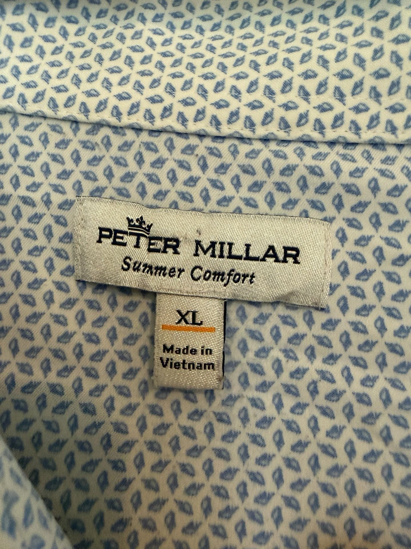 Peter Millar Summer Comfort Blue Diamond Print Performance Shirt Size XL 3