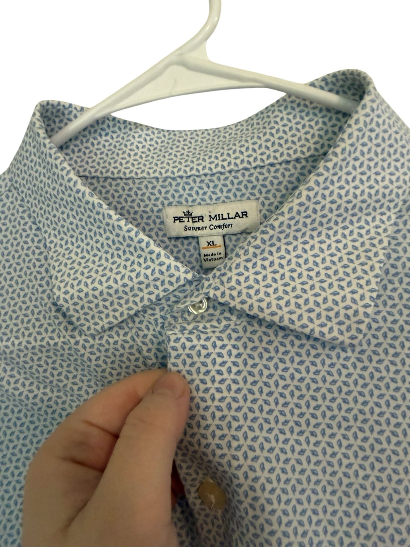 Peter Millar Summer Comfort Blue Diamond Print Performance Shirt Size XL 4