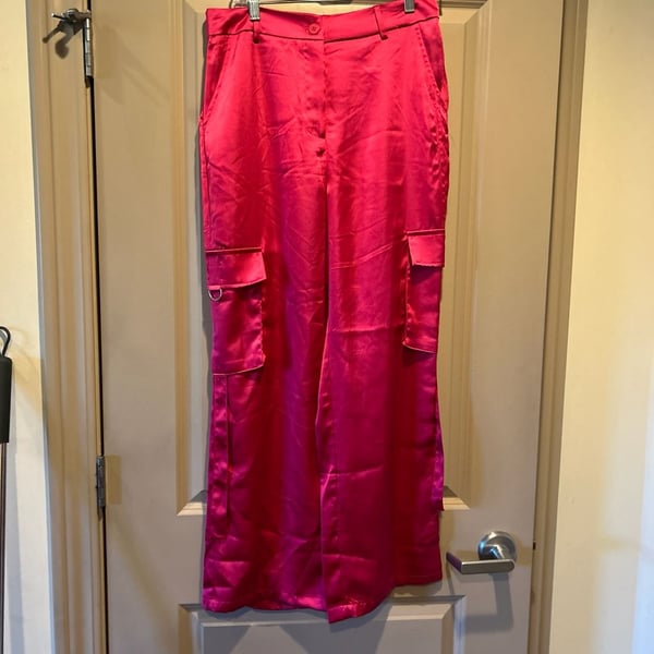 Sincerely Jules Pink Satin Wide Leg Cargo Pants Size L