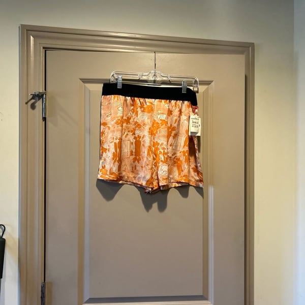 Open Edit Orange Abstract Floral Print Pull-On Shorts, Size L