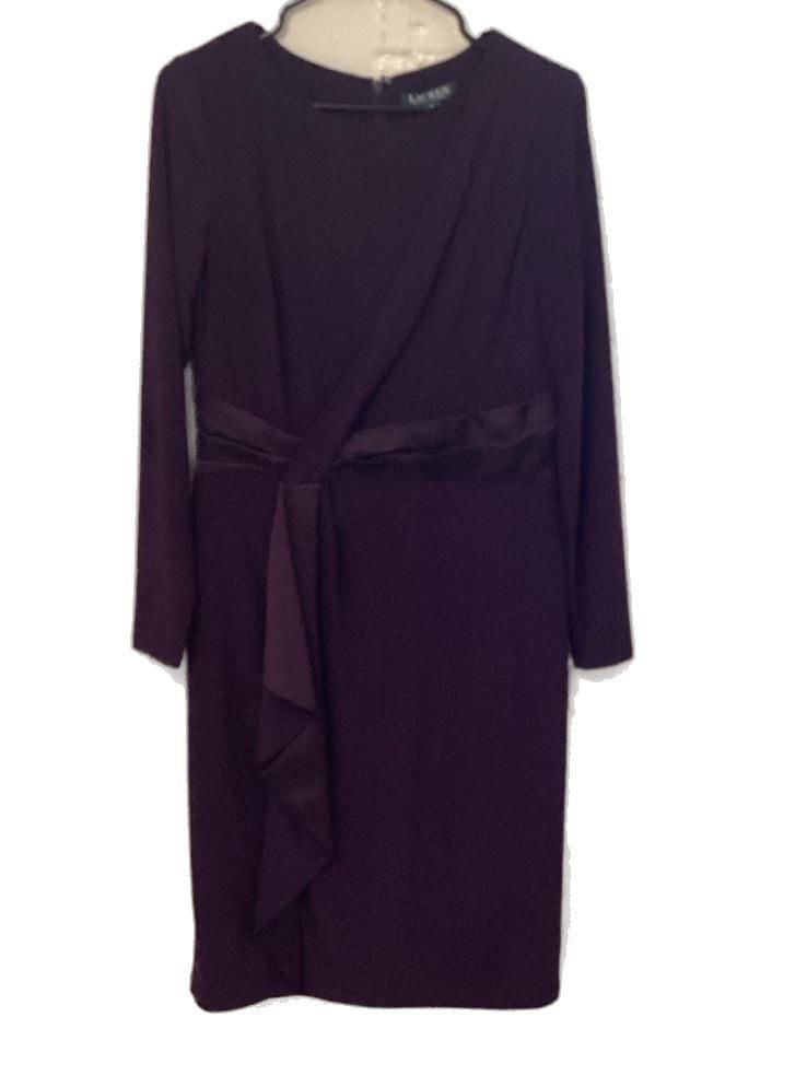 Lauren Ralph Lauren Purple Faux Wrap Sheath Dress with Satin Waist Size 8 2